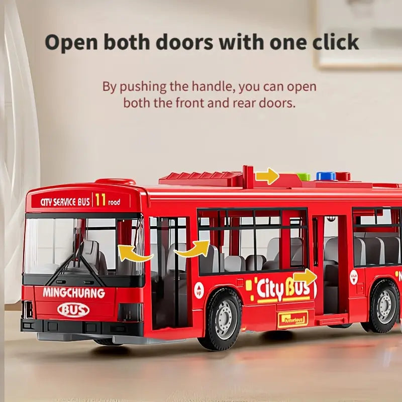 12-inch city bus toy with lights and music - real sound, weather-resistant, push-and-go car suitable for children aged 3-6 - a perfect birthday gift for boys and girls