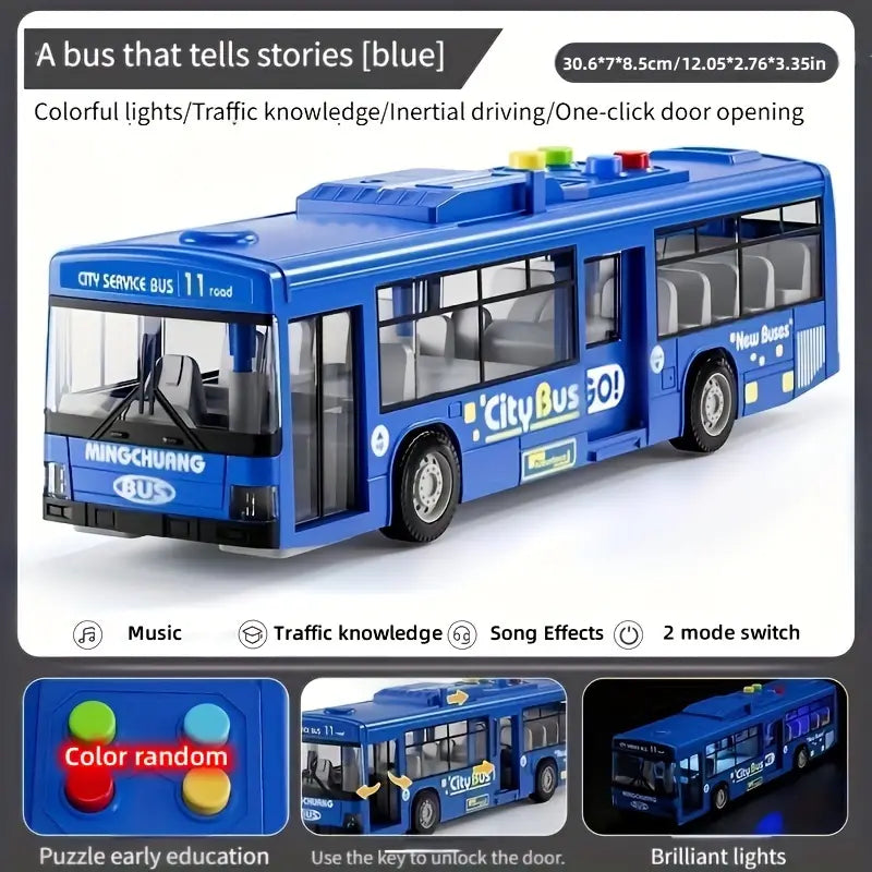 12-inch city bus toy with lights and music - real sound, weather-resistant, push-and-go car suitable for children aged 3-6 - a perfect birthday gift for boys and girls