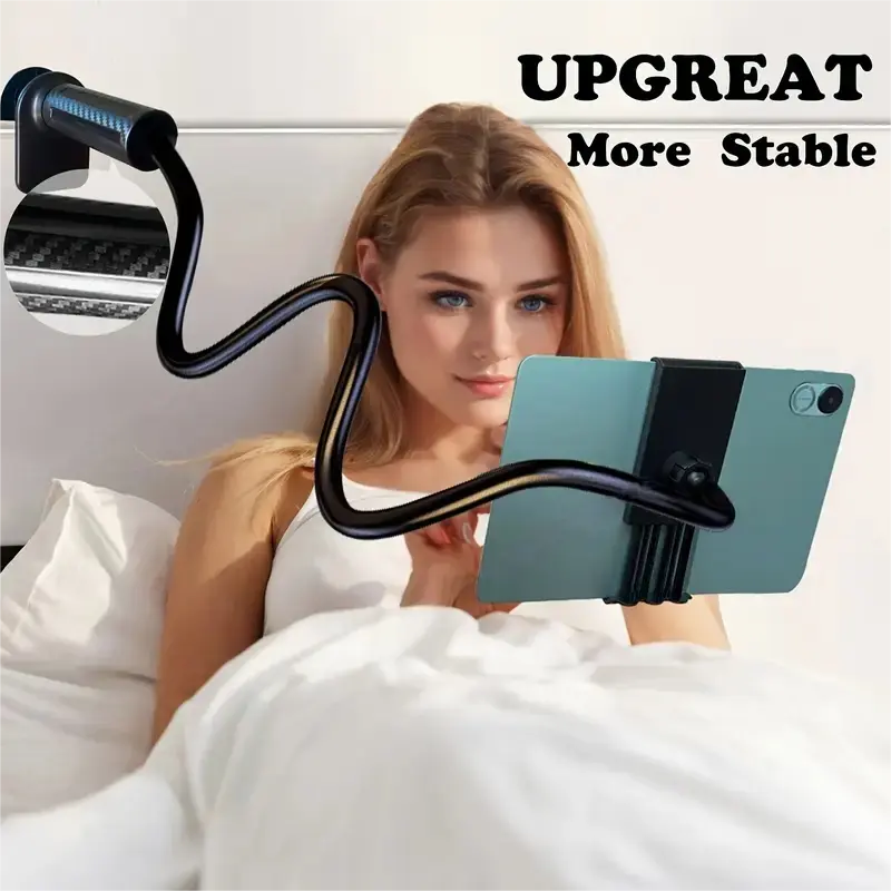 Tablet and smartphone holder, thick aluminum magnesium alloy flexible arm goose neck tablet holder, suitable for bed, headboard, table, sofa, lying down use, 360° rotation, compatible with iPad Mini Pro Air, Kindle, Switch, Galaxy Tabs, and other devices