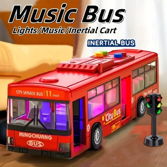 12-inch city bus toy with lights and music - real sound, weather-resistant, push-and-go car suitable for children aged 3-6 - a perfect birthday gift for boys and girls